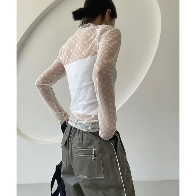 Crewneck Long Sleeve Lace Top