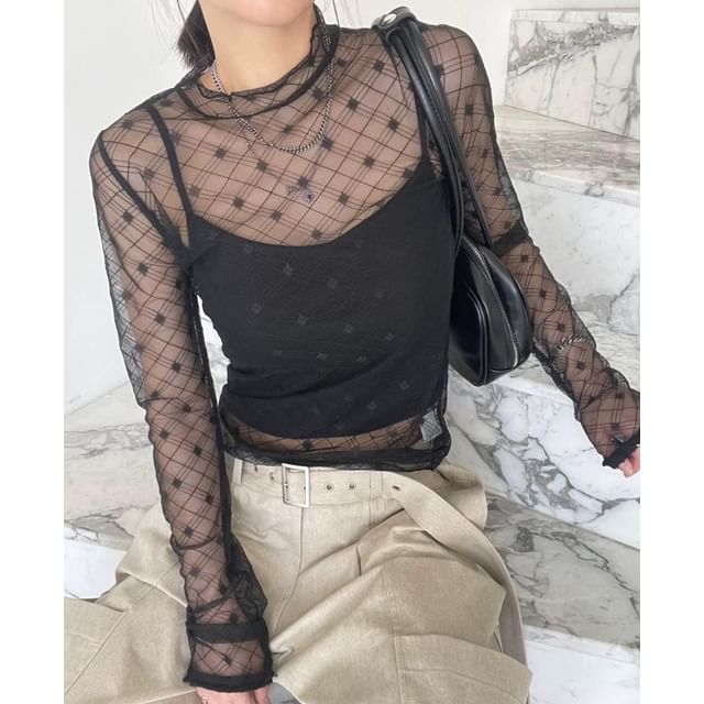 Crewneck Long Sleeve Lace Top