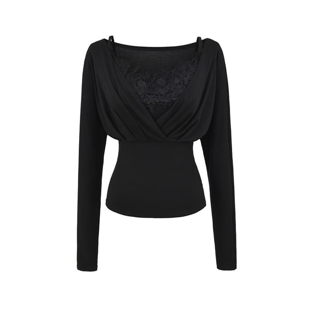Set: Slim Fit Ruched Top + Lace Panel Padded Crop Camisole
