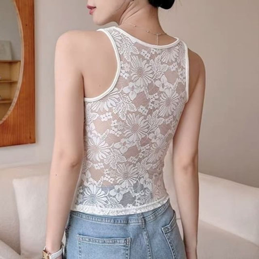 Scoop Neck Padded Lace Tank Top