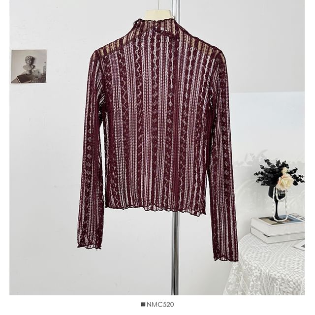Long Sleeve Sheer Lace Slim Fit Top