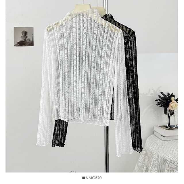 Long Sleeve Sheer Lace Slim Fit Top