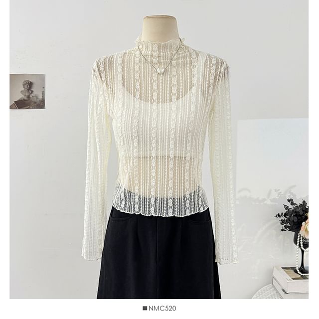 Long Sleeve Sheer Lace Slim Fit Top