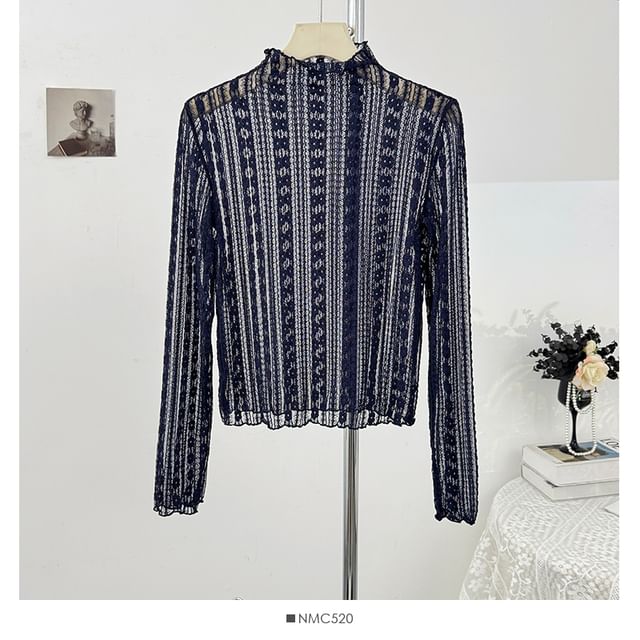Long Sleeve Sheer Lace Slim Fit Top