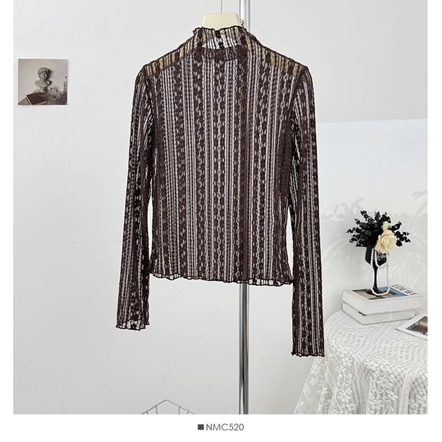Long Sleeve Sheer Lace Slim Fit Top