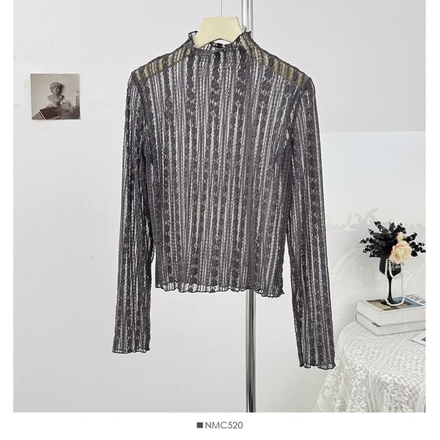 Long Sleeve Sheer Lace Slim Fit Top