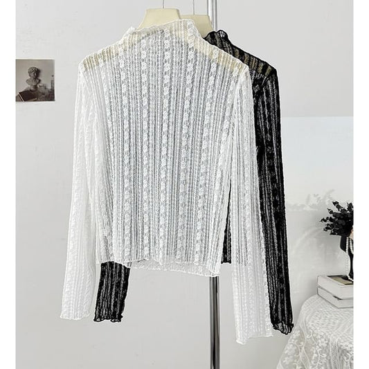Long Sleeve Sheer Lace Slim Fit Top