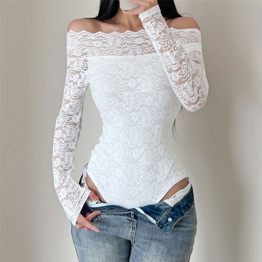 Long Sleeve Lace Panel Bodysuit Top