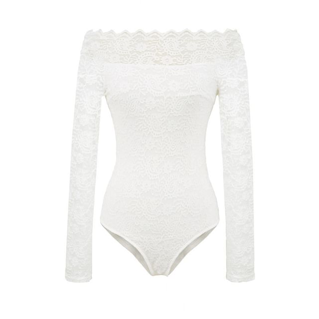 Long Sleeve Lace Panel Bodysuit Top
