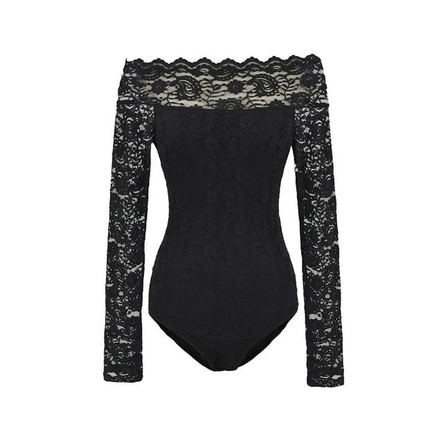 Long Sleeve Lace Panel Bodysuit Top
