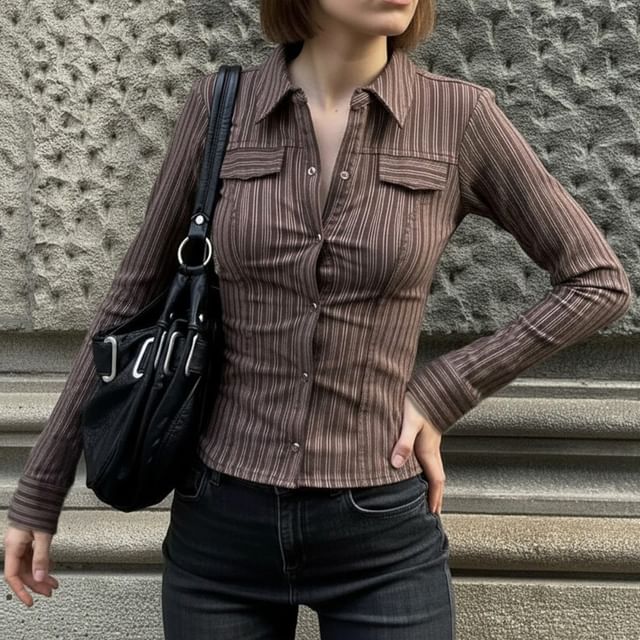 Striped Long-Sleeve Button-Up Shirt