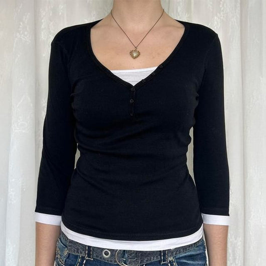 Slim-Fit Colorblock V-Neck Elbow-Sleeve Tee