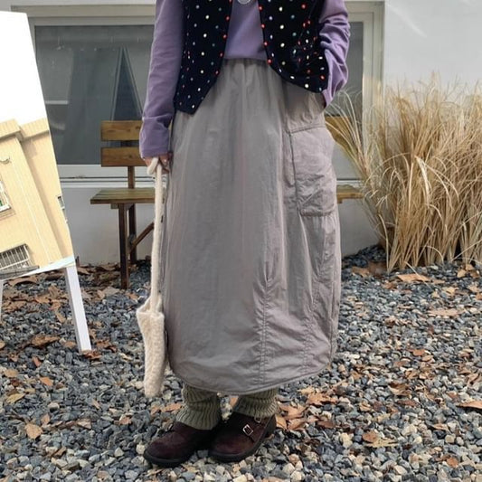 Drawstring Waist Padded Cargo Midi A-Line Skirt