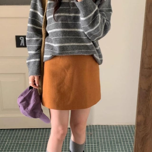 High Waist Plain Mini A-Line Skirt