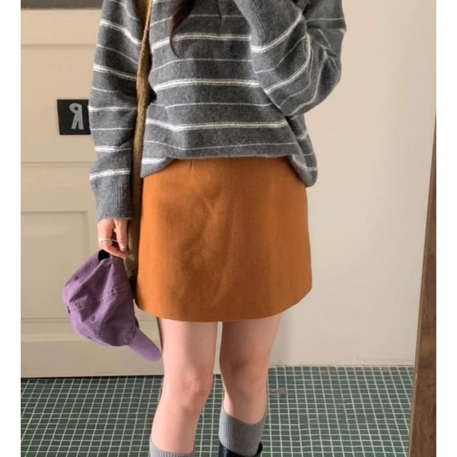 High Waist Plain Mini A-Line Skirt