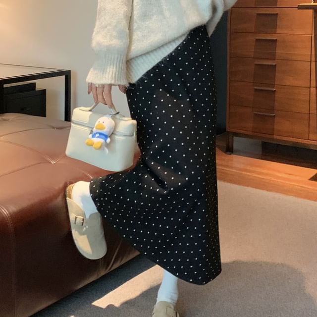 High Waist Dotted Maxi Pencil Skirt