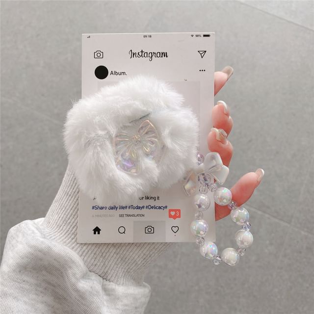 Bow Chenille Apple AirPods / Pro Earphone Case Skin with Strap