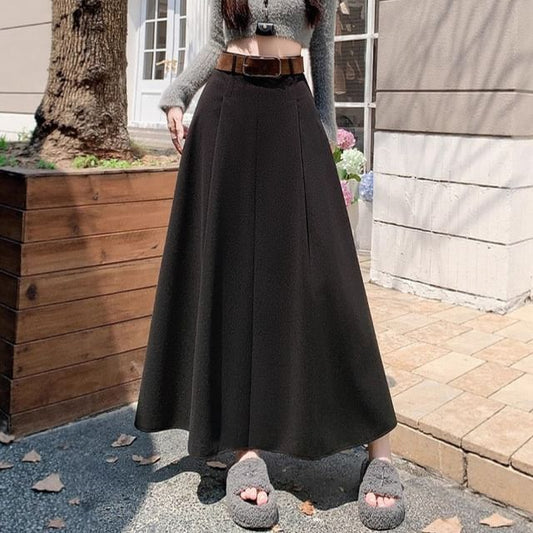 High Rise Plain Maxi A-Line Skirt