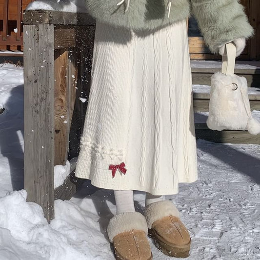High Rise Knit Maxi A-Line Skirt
