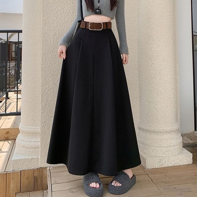 High Rise Plain Maxi A-Line Skirt