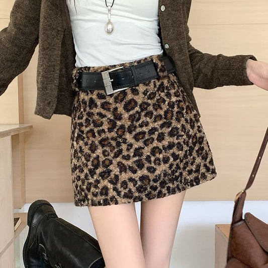 Leopard Print High Waist A-Line Mini Skirt