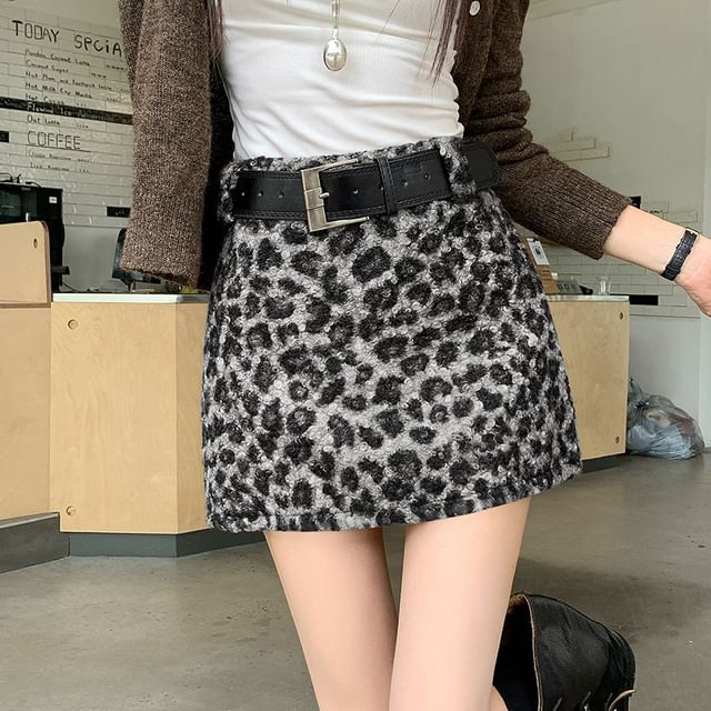 Leopard Print High Waist A-Line Mini Skirt