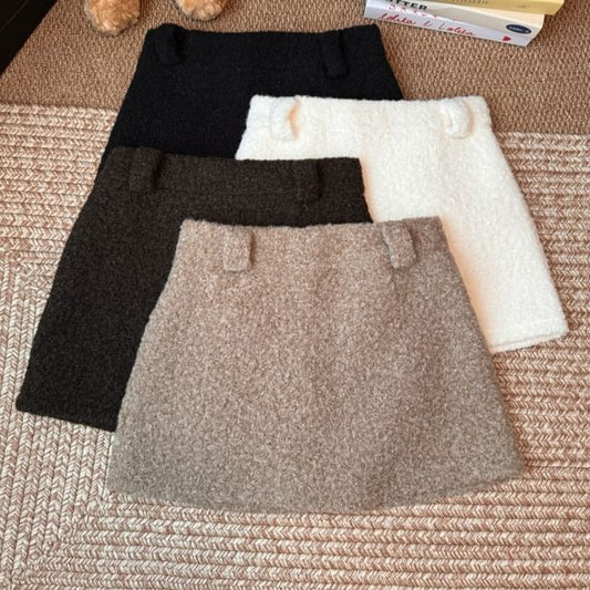 Faux Shearling Mini Skirt & Suede Belt Set