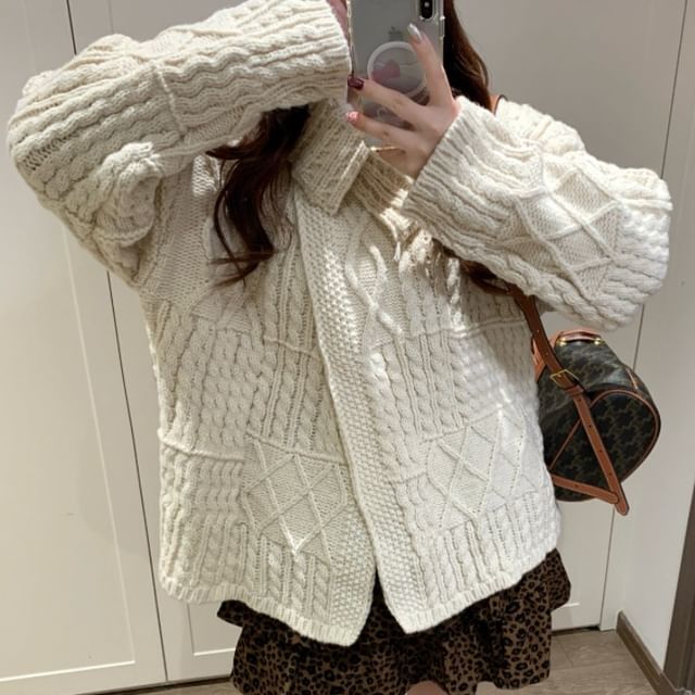 Leopard Mini Skirt & Cable Knit Cardigan Set