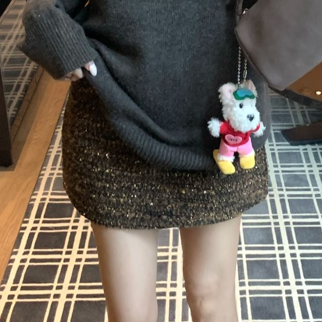 Henley Knit Top & Tweed Mini A-Line Skirt Set