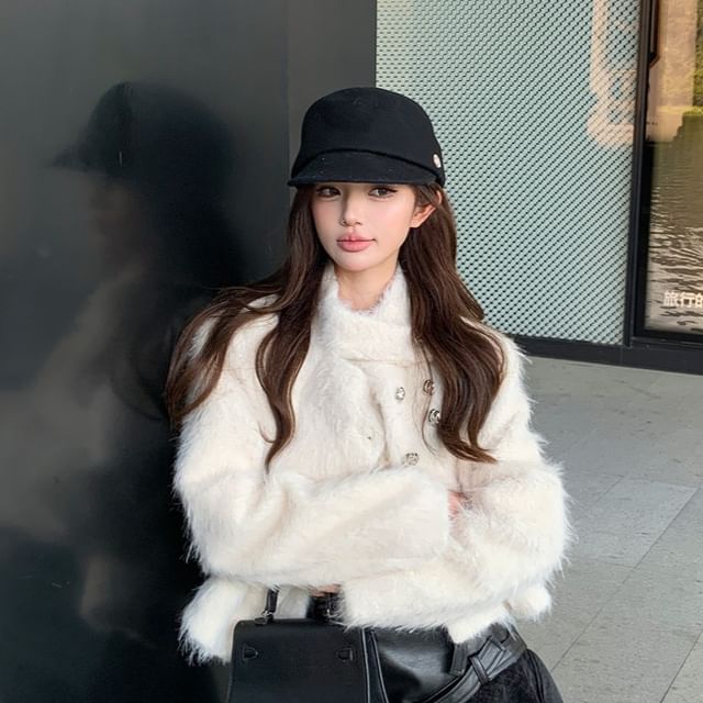 Fluffy Jacket & Asymmetrical Mini Skirt with Belt Set