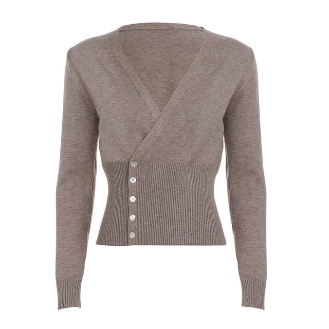 Melange Button V-Neck Knit Top