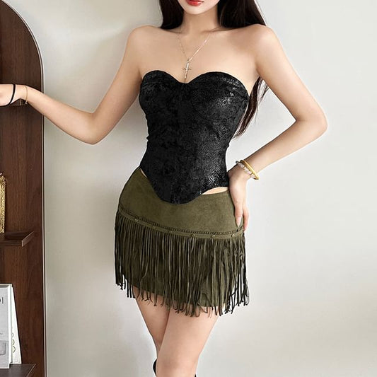 Glitter Tube Top & Tassel Mini Pencil Skirt Set
