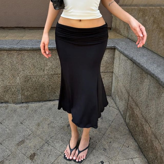 Fishtail Midi Skirt, Low Waist, Plain