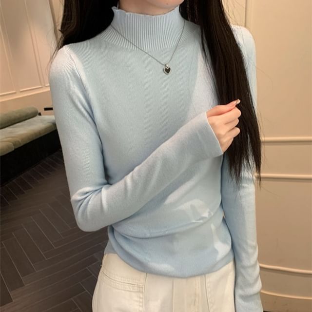 Turtleneck Long Sleeve Ribbed Knit Pullover