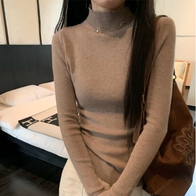 Turtleneck Long Sleeve Ribbed Knit Pullover