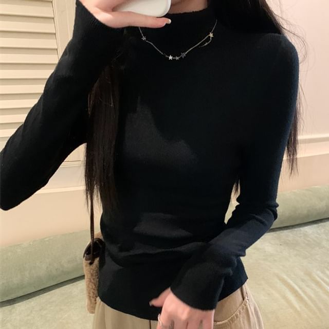 Turtleneck Long Sleeve Ribbed Knit Pullover