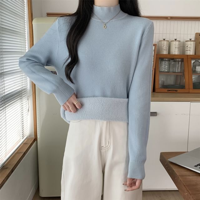 Fleece-Lined Mock Neck Long Sleeve Knit Top