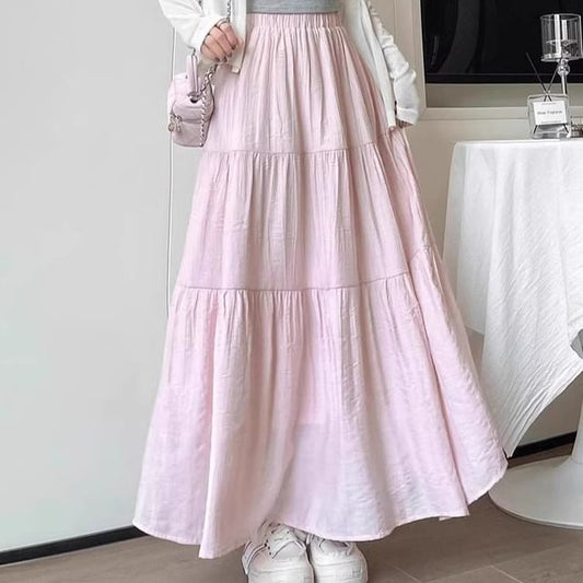 Plain Midi A-Line Skirt, High Waist