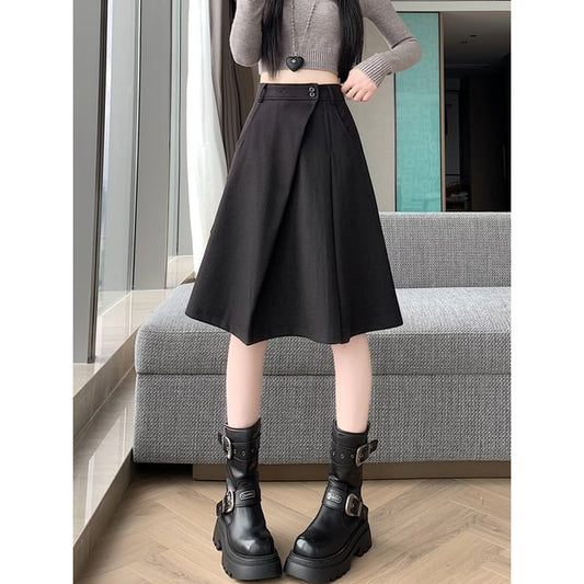 High-Rise Asymmetrical A-Line Midi Skirt
