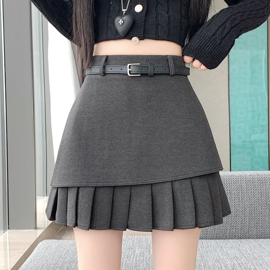 Asymmetrical Pleated Mini A-Line Skirt, High Waist