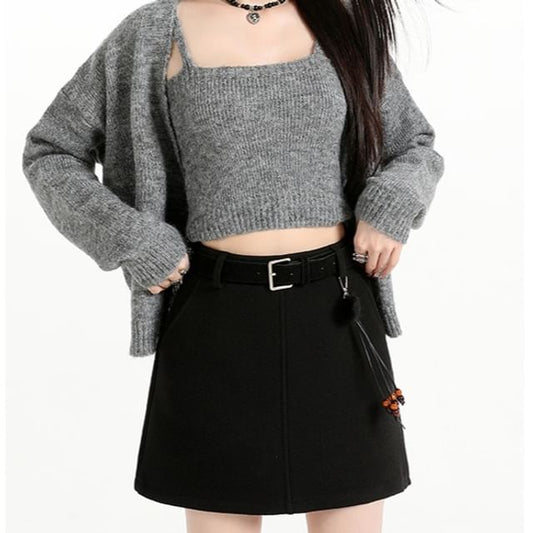 Plain Mini Pencil Skirt, High Waist