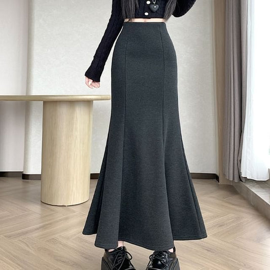 Plain Midi Mermaid Skirt, High Rise