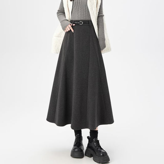 High-Rise Paneled A-Line Midi Skirt