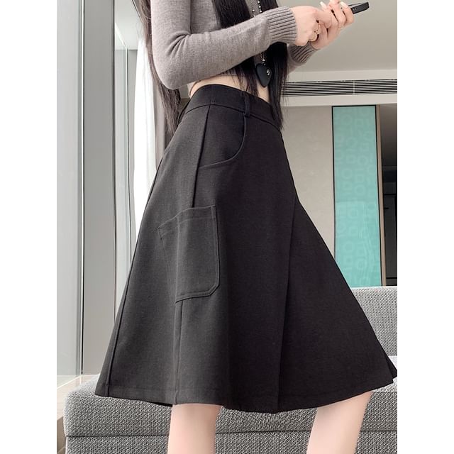 High-Rise Asymmetrical A-Line Midi Skirt