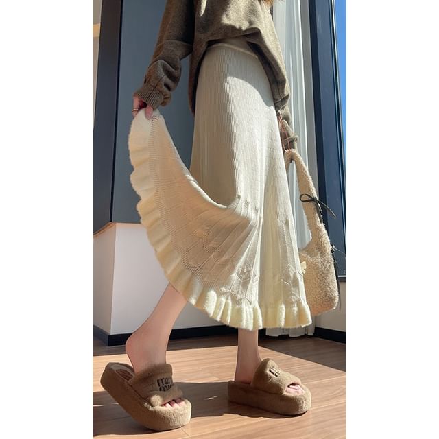 High-Waist A-Line Knit Midi Skirt