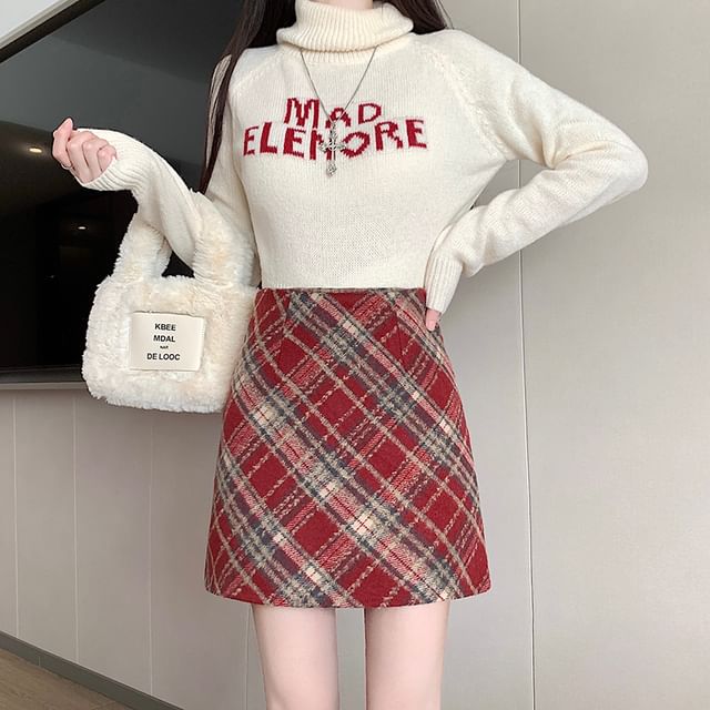 High-Rise Plaid Mini A-Line Skirt