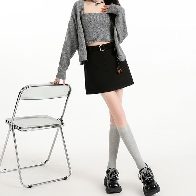 Plain Mini Pencil Skirt, High Waist