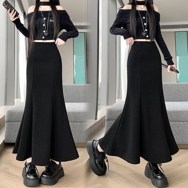 Plain Midi Mermaid Skirt, High Rise