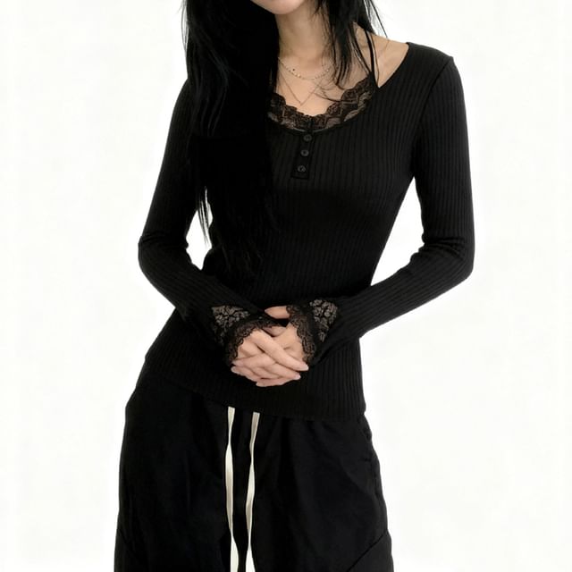 Halter Neck Lace Panel Mock Two-Piece Tee