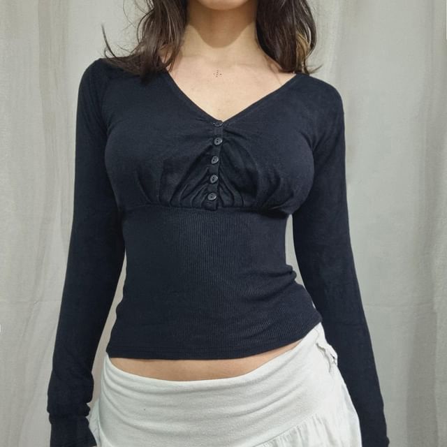 Ruched V-Neck Slim Fit Crop Shirt